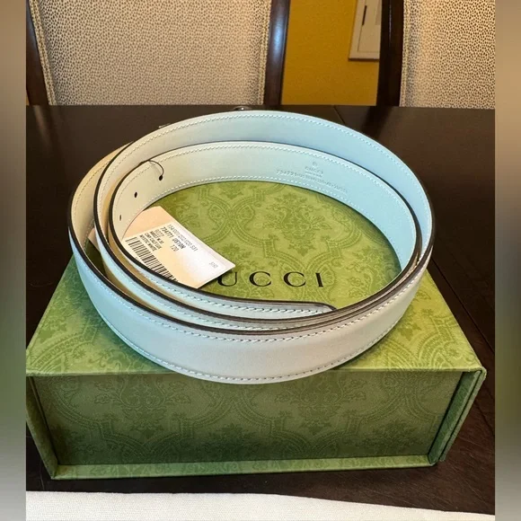 New Gucci GG Logo Buckle IvoryLeather Belt Size 48 / 120 cm Fits a Waist 42 - 48 - Picture 5 of 11